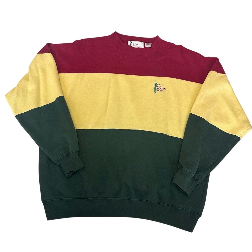 Vintage Ben Hogan Tour Sweatshirt Mens XL Multicolor Colorblock Crewneck Golf